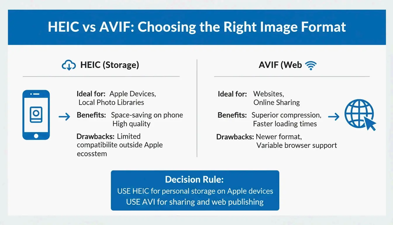 간단한 비교: 저장용 HEIC, 웹용 AVIF