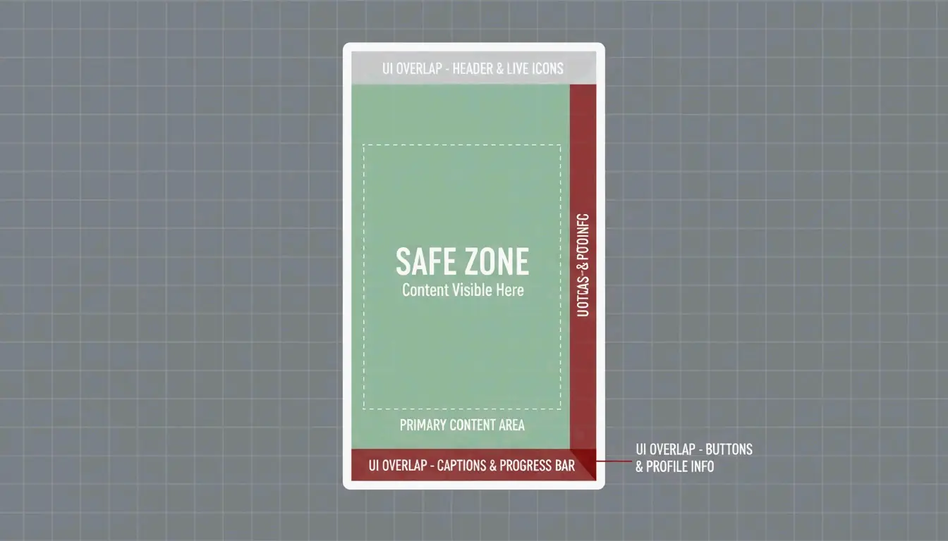 앱 UI 요소에서 떨어진 중앙의 '안전 영역(Safe Zone)'을 강조한 9:16 프레임.