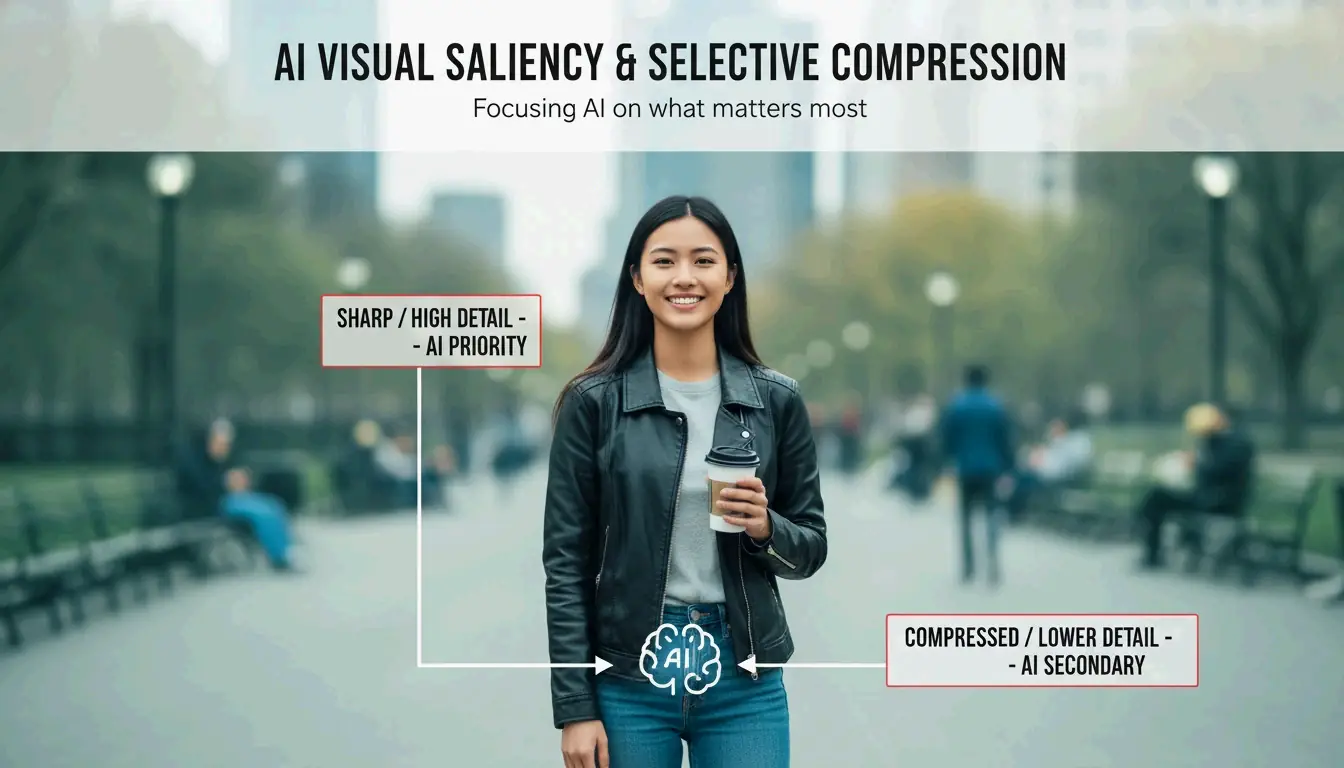 AI 'Visual Saliency' 개념: 피사체 초점 vs 배경 압축.
